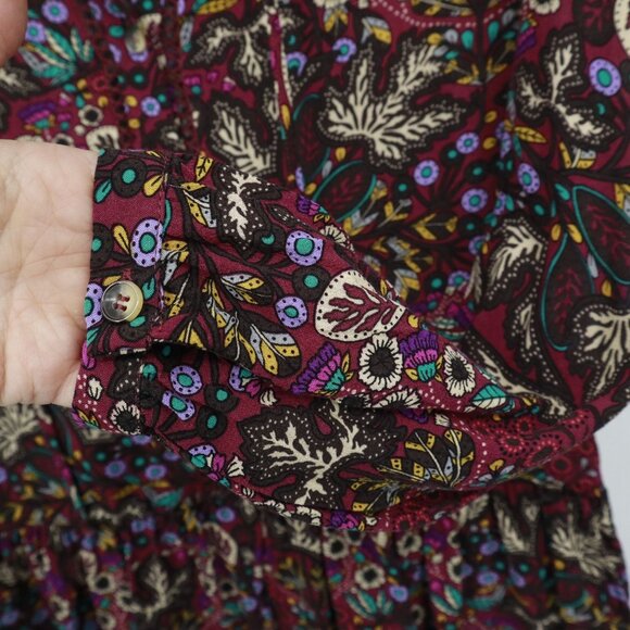 Maeve Janie Peasant Top Womens 2 Burgundy Boho Romantic Whimsical Artsy Flounce - Picture 11 of 16